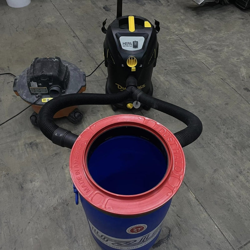 A clean and dust-free work environment achieved by using the Gundlach DH-24 Universal Dust Halo during bucket mixing