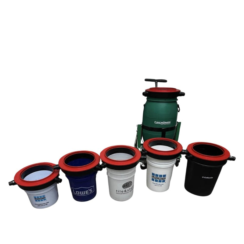 The Gundlach DH-24 Universal Dust Halo attached to a variety of buckets, demonstrating its universal fit
