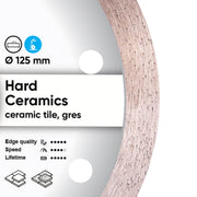 Disc sander with hard ceramics label and specifications on a white background