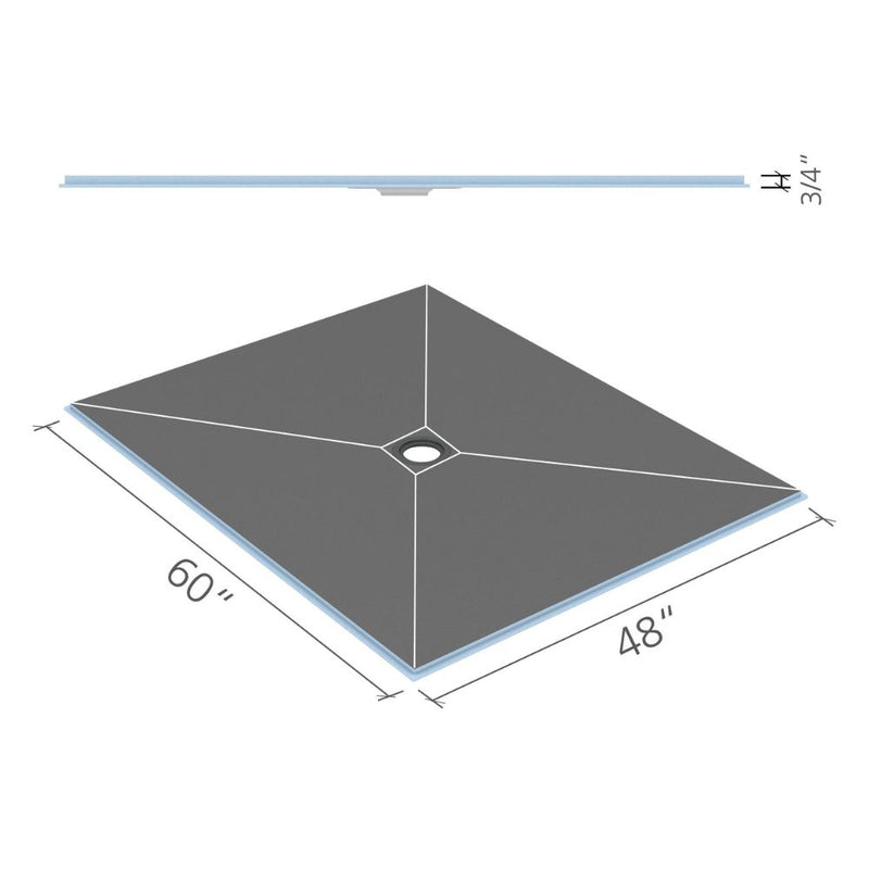 wedi Fundo Center Drain Rioli 48x60 shower base with click and seal drain unit