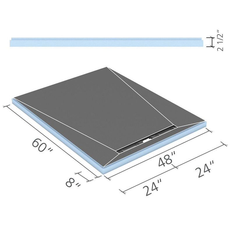 wedi Fundo Riolito linear curbless 48" x 60" shower base with click and seal drain unit