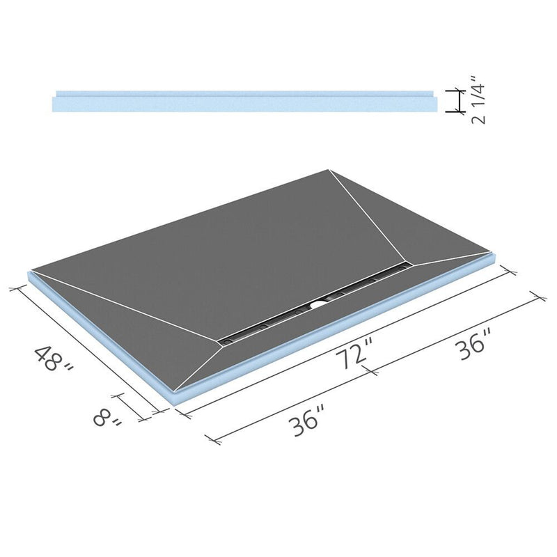 wedi Fundo Riolito linear curbless 48" x 72" shower base with click and seal drain unit