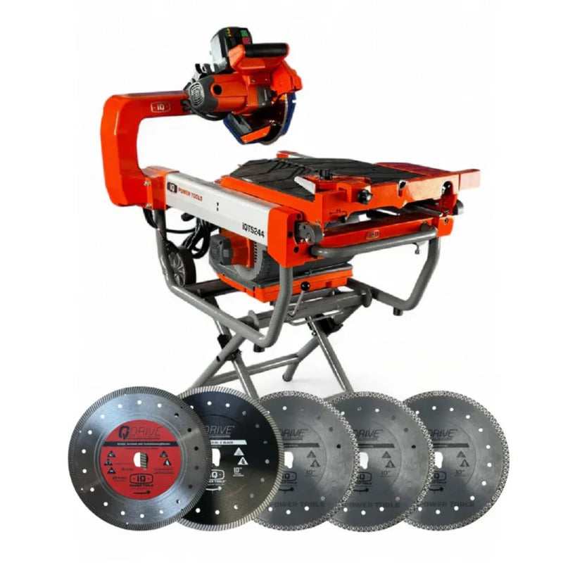 iQTS244 dry cut tile saw with stand and 5 free blades