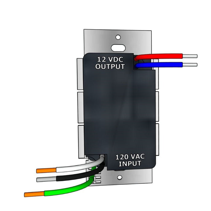 Rendering of back  of Illuminiche Switch showing a wiring diagram. This switch is to be used with the Illuminiche LED Niches