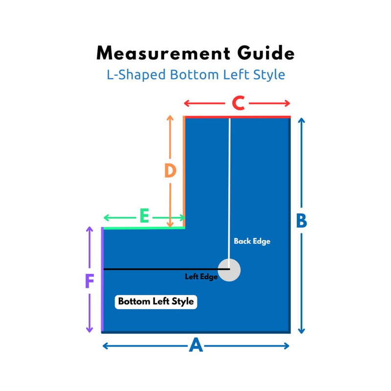 Rodkat L Shaped Shower Pan measurements based on Bottom Left Style