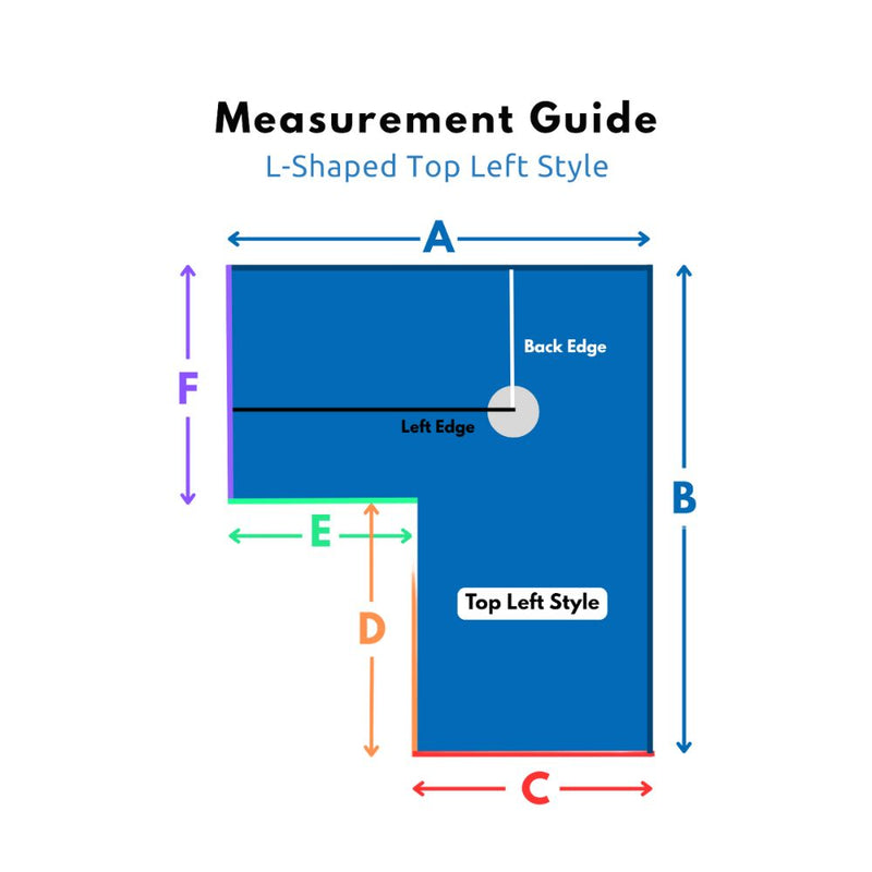 Rodkat L Shaped Shower Pan measurements based on Top Left Style