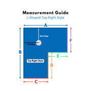Rodkat L Shaped Shower Pan measurements based on Top Right Style