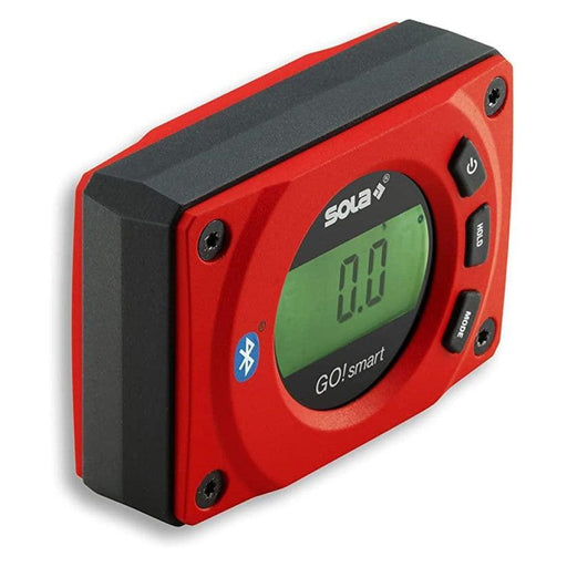 The Sola Pocklet level - a small yellow tool for precise leveling in various applications. The GO! Smart from Sola - a black digital device that combines a spirit level, inclinometer, and protractor in one.