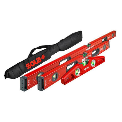 Sola 3 piece Box Beam Level Set for professional leveling tasks comes with soft carrying case