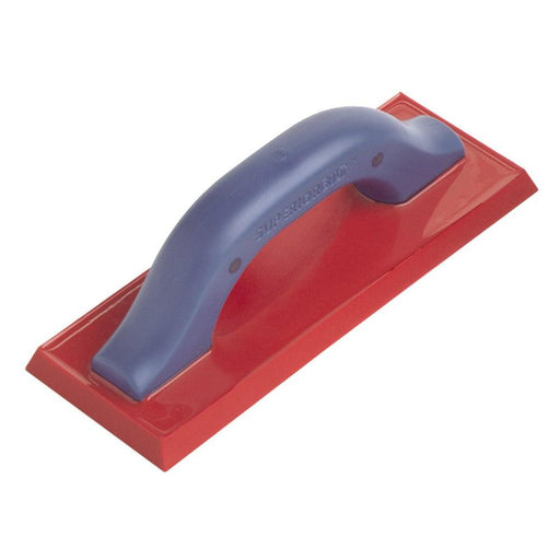 SuperiorBilt ProBilt Series Stone Grout Float - A high-quality grout float designed for textured tiles and natural stone. Its red polyproxylene body and SoftGrip handle offer durability and a comfortable grip. This versatile tool ensures precise grout application without scratching or marring tile surfaces.