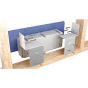 In-wall installation diagram of Gruen WallLine shower drain system showing bonded membrane integration and drain placement.