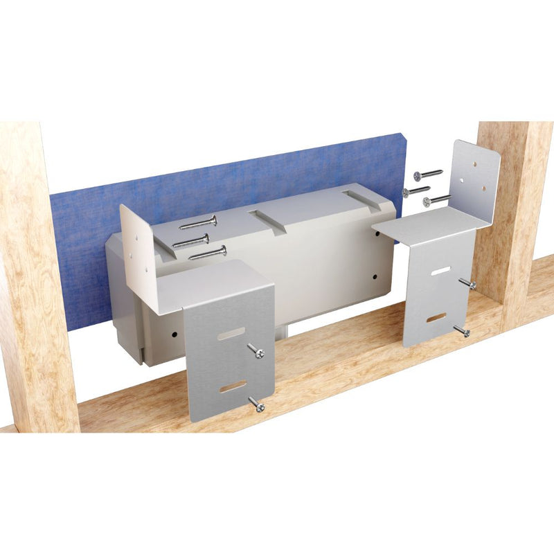 In-wall installation diagram of Gruen WallLine shower drain system showing bonded membrane integration and drain placement.