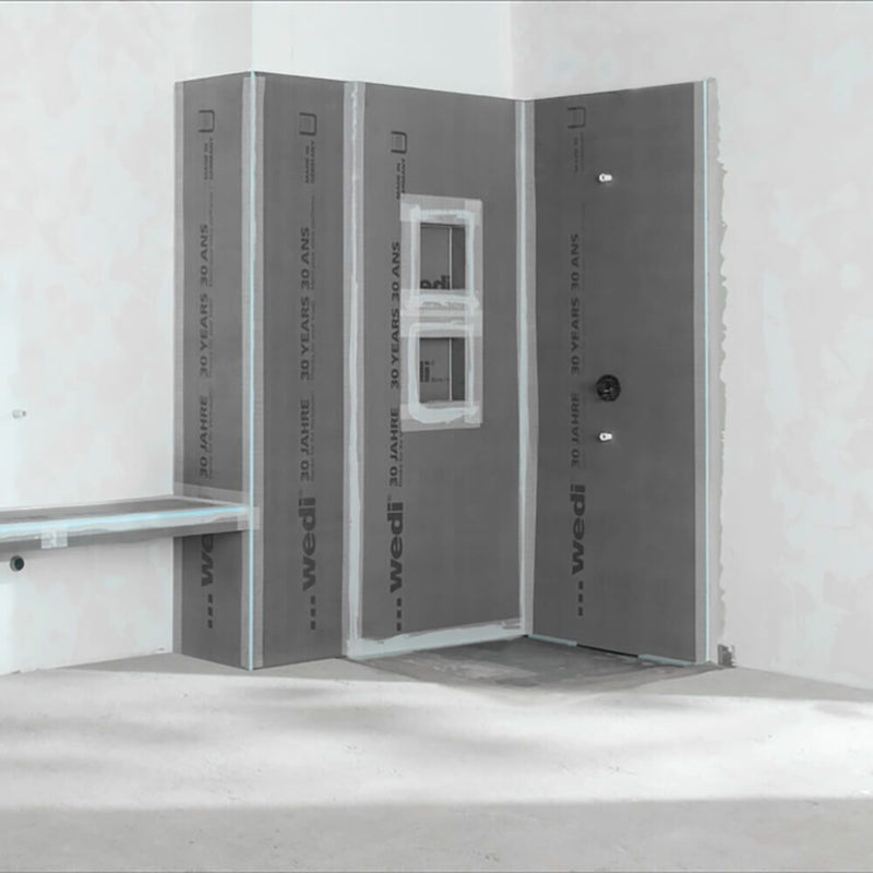 Wedi niche installed on a wedi shower panels 